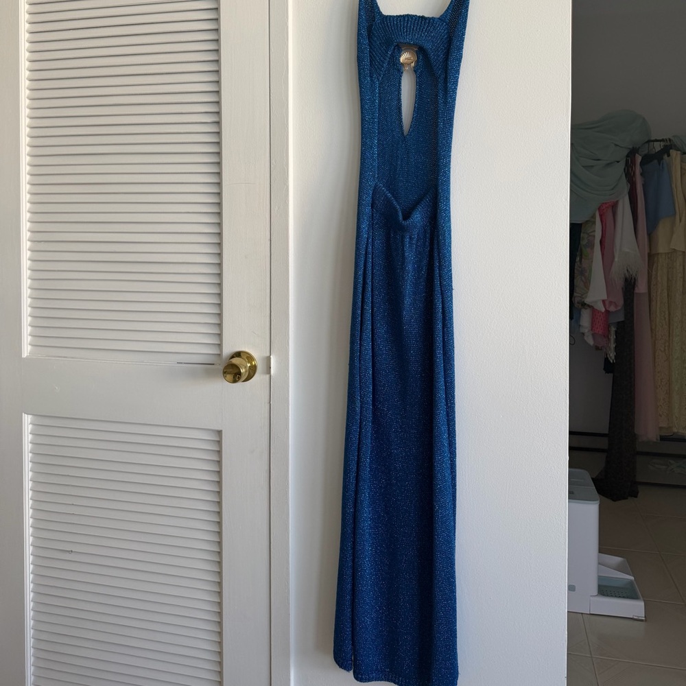 Glittery Sea Shell Maxi Dress Royal Blue XS